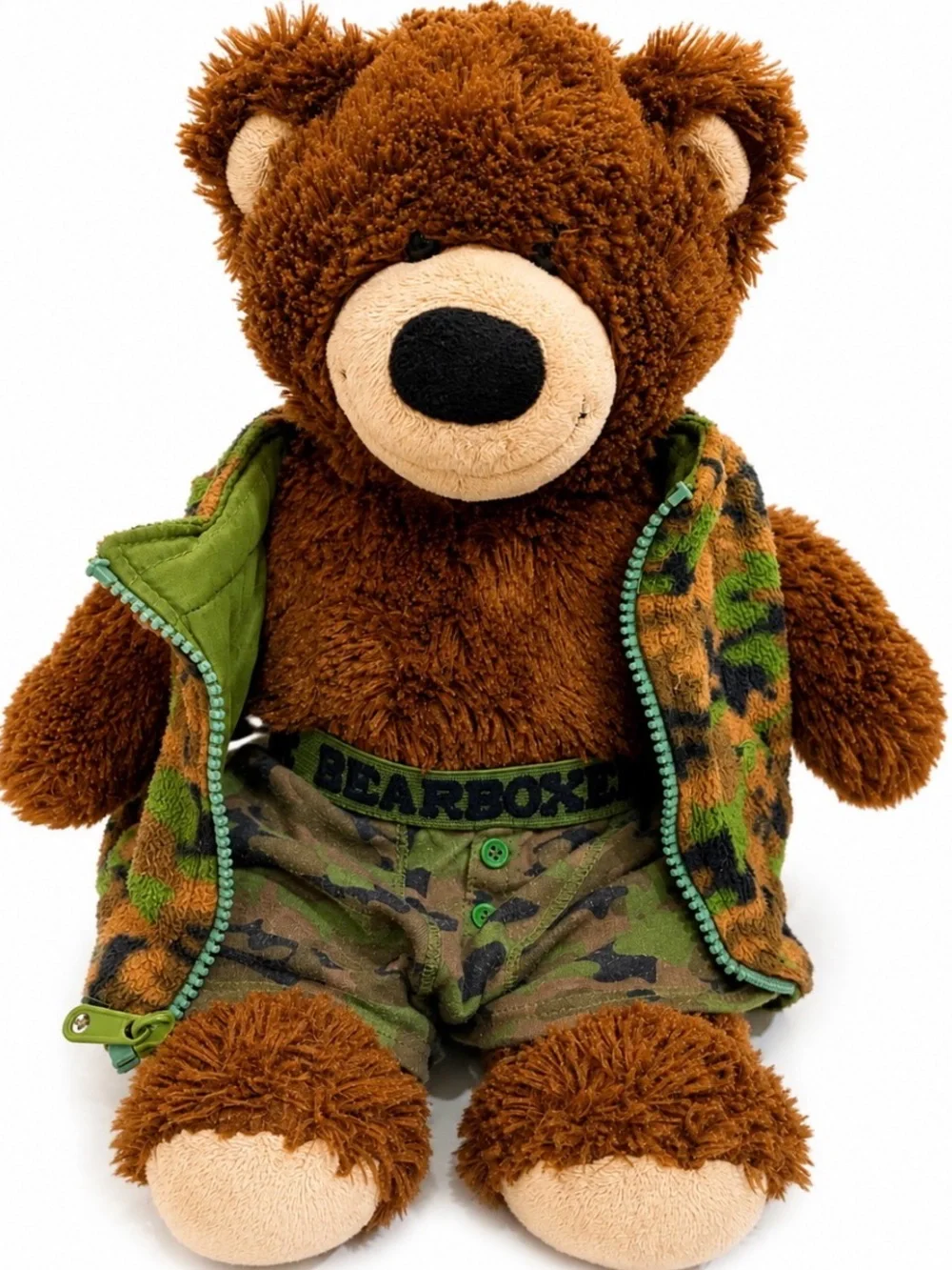 Vintage 1997 Build-A-Bear Brown Teddy Bear Camo BearBoxer Outfit Jacket Plush